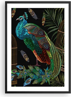 Produktbild von Gerahmtes Poster - Schwarzer Rahmen - Pfauen Gold Käfig - 50x70 cm - Wand Bild - Wanddeko - Wandbilder - Kunstposter - Wandposter - Bilderrahmen - Bilder - Kunstdruck - P2BPA50x70-4390
