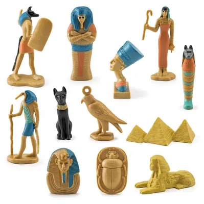 12er-Set ägyptische Figuren – Pyramiden, Mumien, realistisch
