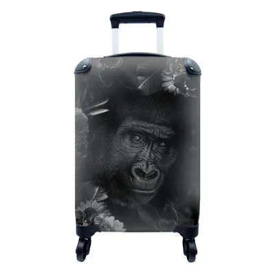 Produktbild von MuchoWow® Koffer Handgepäck Trolley Rollkoffer Kleine Reisekoffer mit 4 Rollen - Botanischer Affe auf schwarzem Hintergrund - schwarz und weiß - Cabin Size < 55x40x23 cm & 55x40x20 cm - Fotokoffer - Kabinenkoffer - Boardgepäck - Reise-Box - Reisekoffer - Reisegepäck - Koffer mit Bild - Trolley für Kinder