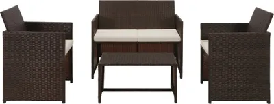 Produktbild von 4-tlg. Garten-Lounge-Set mit Auflagen Poly Rattan Braun