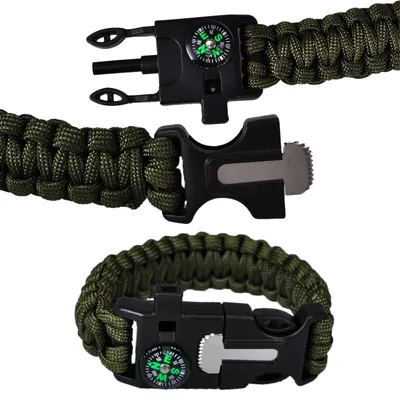 Obrázek produktu pro Survival náramek paracord 5v1 kompas křesadlo píšťalka nůž zelený outdoor