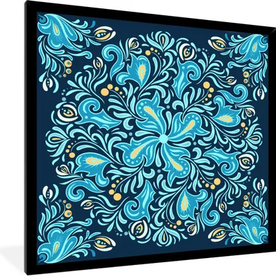 Produktbild von MuchoWow® Gerahmtes Poster Blume - Blätter - Beere - Muster 40x40 cm - Poster mit Schwarzem Bilderrahmen Wandposter Rahmen Foto Bilder - Mit Rahmen - Wanddekoration Schlafzimmer