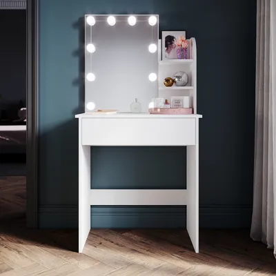 Produktbild von SONNI weiße Kommode 70x40x140cm LED-Lichtkommode mit einstellbarer Helligkeit mit Spiegel und Schublade