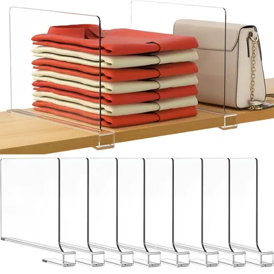 Produktbild von 8 Stück Schubladentrenner Verstellbar,Acryl Regal-Trennwände für Schrankorganisation, Acryl-Aufbewahrung für Holzregale, Schlafzimmer und Büro