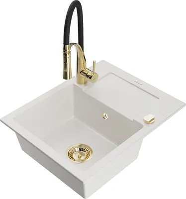 Produktbild von Mexen Enzo 1 Becken-Granitspüle mit Abtropffläche und Mischbatterie Aster, Weiß - 6506-20-73450-57-G