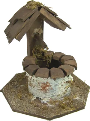 Produktbild von Brunnen aus Holz mit kleinem Dach, Höhe 9 cm. Zubehör für Weihnachtskrippe.
