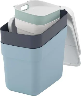 Zdjęcie produktu dla Kosz na śmieci Curver Ready To Collect, zestaw 4 szt., 5 L, 10 L, 2 x 20 L, biały, zielony, niebieski, szary