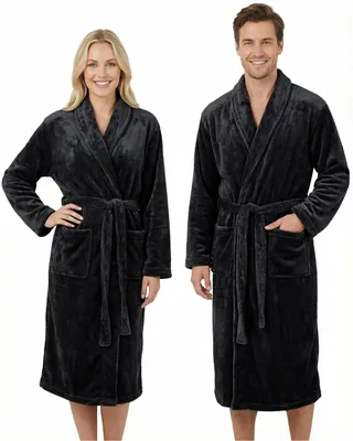 Zdjęcie produktu dla Gräfenstayn® Miękki szlafrok z polaru dla kobiet i mężczyzn, bez kaptura, certyfikat Öko-Tex Standard 100, rozmiar S-XXXL (XL, czarny)