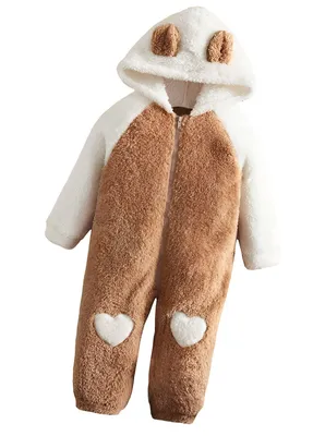 Imagen del producto de Mono abrigado con capucha, talla 104 - Oso marrón
