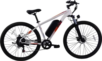 A studio shot of an electric bicycle against a white background.