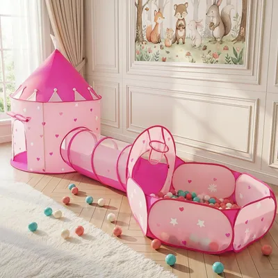 Produktbild von 3-in-1 Spielzelte für Kinder mit Tunnel und Bällebad