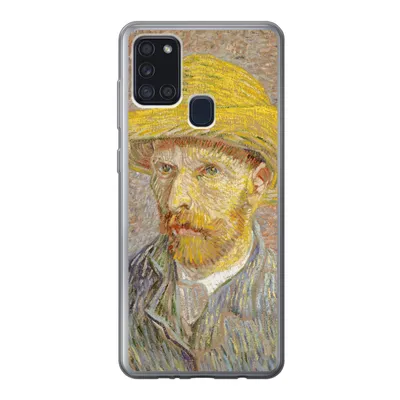 Produktbild von MuchoWow® Handyhülle Schutzhülle Hülle für Samsung Galaxy A21s Selbstbildnis mit Strohhut - Vincent van Gogh Silikon Softcase Handy Hülle - Hartschale