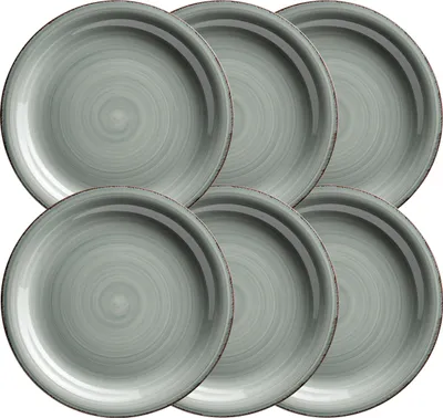 A set of six plates arranged in two rows of three.