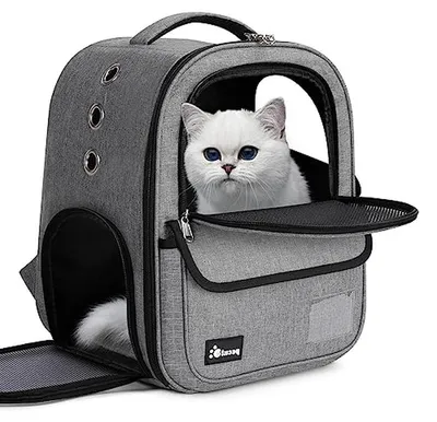 Image de Sac à dos pour animaux - Sac de transport pour animaux de compagnie - Voyage avec animal de compagnie - Respirant et pliable - Jusqu'à 6 kg - Gris