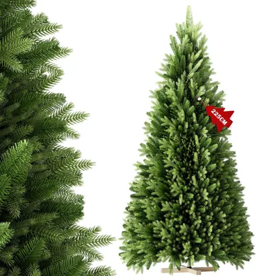 Image de LILIIN, sapin de Noël artificiel, 225 cm, mélange de PE et de PVC, branches moulées réalistes, montage rapide, ignifuge, avec support en bois, avec éclairage