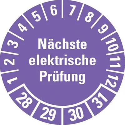 Produktbild von Dreifke® Prüfplakette Nächste elektrische Prüfung 28-31, violett, Dokufolie, ...