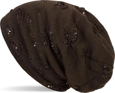 Produktbild von styleBREAKER warme Feinstrick Beanie Mütze im Destroyed Pailletten Look und weichem Fleece Innenfutter, Slouch Longbeanie, Damen 04024127