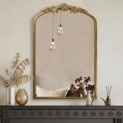Produktbild von Großer gewölbter Vintage Wandspiegel 91x60 cm mit barocker Schönheit und dekorativer Ausstattung