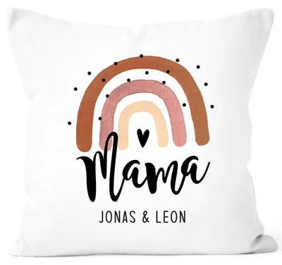 Produktbild von Kissen-Bezug Mama Regenbogen Herz Kinder-Namen personalisiertes Geschenk Muttertag von Sohn Tochter SpecialMe® weiß 40cm x 40cm