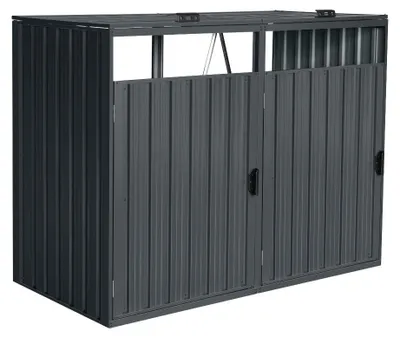 Produktbild von HOME DELUXE - Mülltonnenbox CUBO - Platz für 2 x 240 Liter Mülltonnen, Farbe: Anthrazit, Witterungsbeständig inklusive Schloss und Schlüssel I Mülltonnenbox Gartenbox
