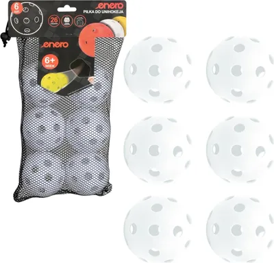 A bag of white unihoc balls next to loose balls.