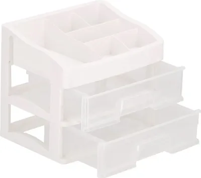 Immagine prodotto di Organizzatore per cosmetici, in plastica, 3 livelli, 2 cassetti, bianco, 30x25x34 cm, Springos