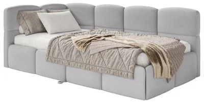 Image de Selsey Cloudy - Lit rembourré, tissu en velours gris clair, 170x185 cm - côté gauche