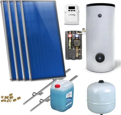 Produktbild von Flachkollektoren Warmwasser Solarpaket 4 Kollektoren Speicher Flachkollektor