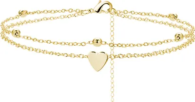 Produktbild von Zarte Fußkettchen, verstellbar, tragbar, doppellagig, Liebesherz, Damen-Fußkette für Zuhause-Golden