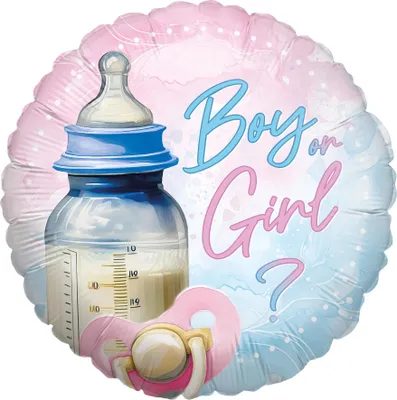 Produktbild von Folienballon Gender Reveal Rosa Blau Rund 45 cm Luftballon Geburt Ballon Party