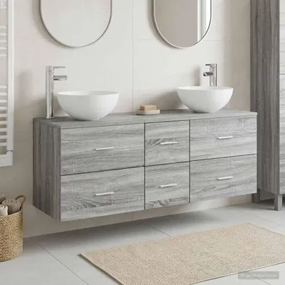 Image de Ensemble de 3 meubles de salle de bain, gris Sonoma, dimensions : 129 x 35 x 80 cm