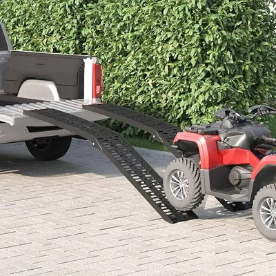 Productafbeelding van 2 stuks oprijplaat, inklapbaar, motorfietsrampen, draagvermogen 340 kg per ramp, laadramp voor motorfietsen, aluminium, zwart