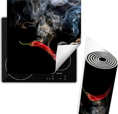 Produktbild von Herdabdeckplatte 60x52 cm Glaskeramikkochfeld Abdeckung Anti Rutsch Matte Aufrollbar, Schwarz Chilli