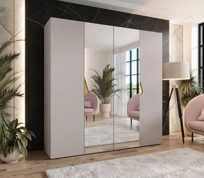 Produktbild von Viertüriger Spiegelschrank 200 cm AMARIS 2 - Kaschmir / goldene Griffe