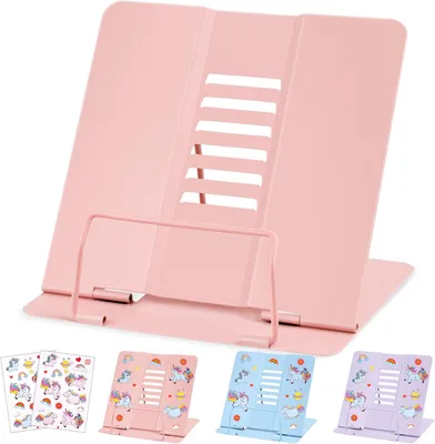 Imagen del producto de Soporte para libros ajustable y plegable, de metal, multifuncional, para niños, libros de texto, iPads y recetas