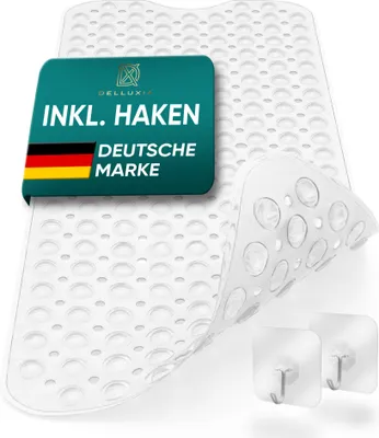 Produktbild von Delluxia Badewannenmatten rutschfest für Kinder & Erwachsene I 100x40cm Transparent I Antirutsch Badematte BPA frei, inkl. Aufhängung I Duschmatte schimmelresistent & geruchsfrei