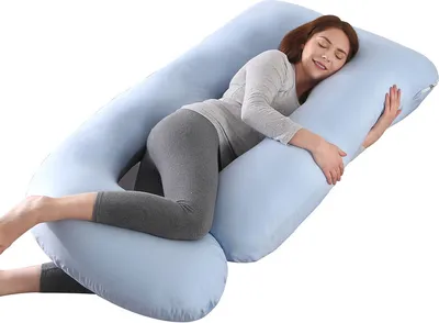 Image de Coussin de grossesse complet en forme de J avec coussin de soutien amovible séparé sur le côté et housse amovible, 70 * 145 cm / bleu
