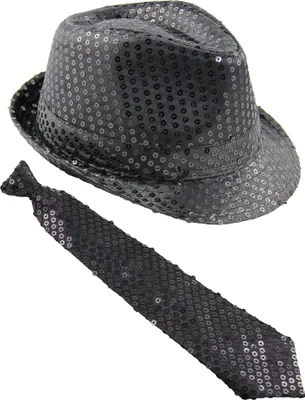 Produktbild von Pailletten Kostüm Set - Schwarz - Hut & Krawatte