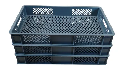 Produktbild von 3x Bäckerkiste Brötchenbox Brotbehälter Konditorenbox Stapelbox Gitterbox EURO-Norm 9cm grau