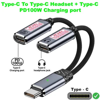Produktbild von 100W Adapter kabel USB C Klinke Y Audio Kopfhörer DAC Chip für Samsung Galaxy