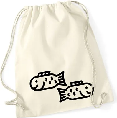 Produktbild von Huuraa Turnbeutel Fische Sternzeichen Symbol 12 Liter Natural Baumwolle Rucksack Geschenkidee