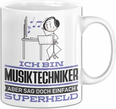 Produktbild von Musiktechniker Geschenk Tasse Ich Bin Musiktechniker Aber Sag Doch Einfach Superheld Lustige Geschenkdiee für Musiktechniker Kaffee-Becher (Weiß)