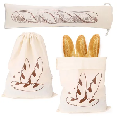 Produktbild von Leinen-Brotbeutel - Wiederverwendbar zur Aufbewahrung von Sauerteig und Baguettes - 3 Stück in 61 x 15,2 cm und 27,9 x 38,1 cm