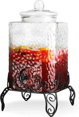 Produktbild von Getränkespender aus Glas mit Metallständer für kalte Getränke - 9,5 Liter
