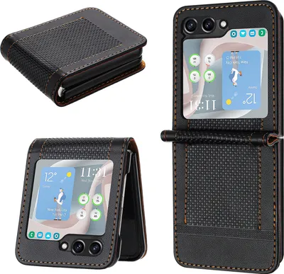 Immagine prodotto di Custodia per Samsung Galaxy Z Flip 5 in pelle con funzione di supporto nero