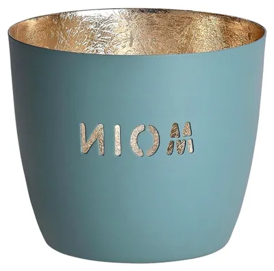 Produktbild von Madras Windlicht Moin aus Eisen in Blau-Gold, Maße: 10cm x 10cm x 8,5cm