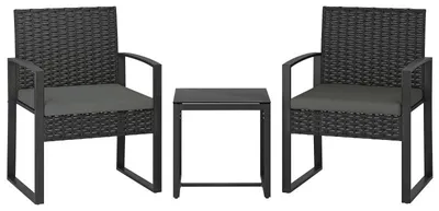 Produktbild von SONGMICS Balkonmöbel-Set 3-teilig PE-Polyrattan Lounge Tisch 2 Stühle