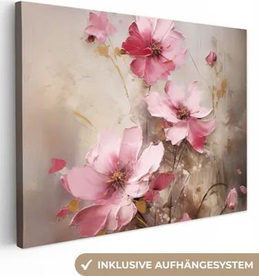 Produktbild von MuchoWow® - Leinwandbilder - Blumen - Rosa - Kunst - Aquarell, Wandbild, Wanddeko Bilder Wohnzimmer, 120x90 cm