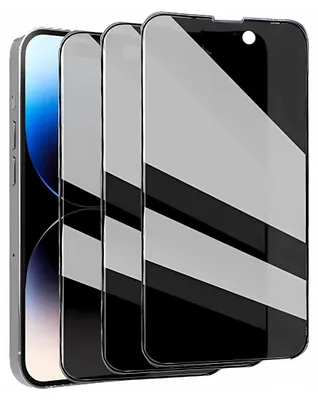 A row of phone screen protectors, with one phone visible on the left.