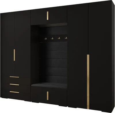 Produktbild von MEBLE KRYSPOL Inova 1 Möbelset Garderobe, 236,7x300x47cm - Schwarz, Manila 18, Gold